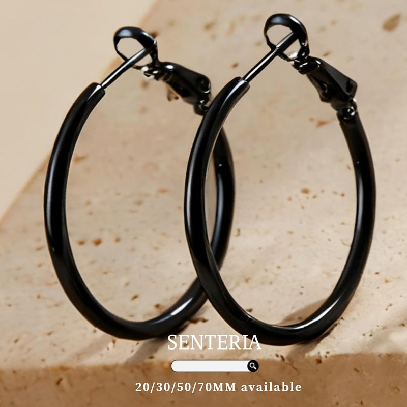 Senteria 2mm Wide 925 Sterling Silver Hoop Earrings for Women Hypoallergenic Lightweight Thin Large Big Gold Plated Hoops Earrings for Women 20/30/50/70MM - Image 3